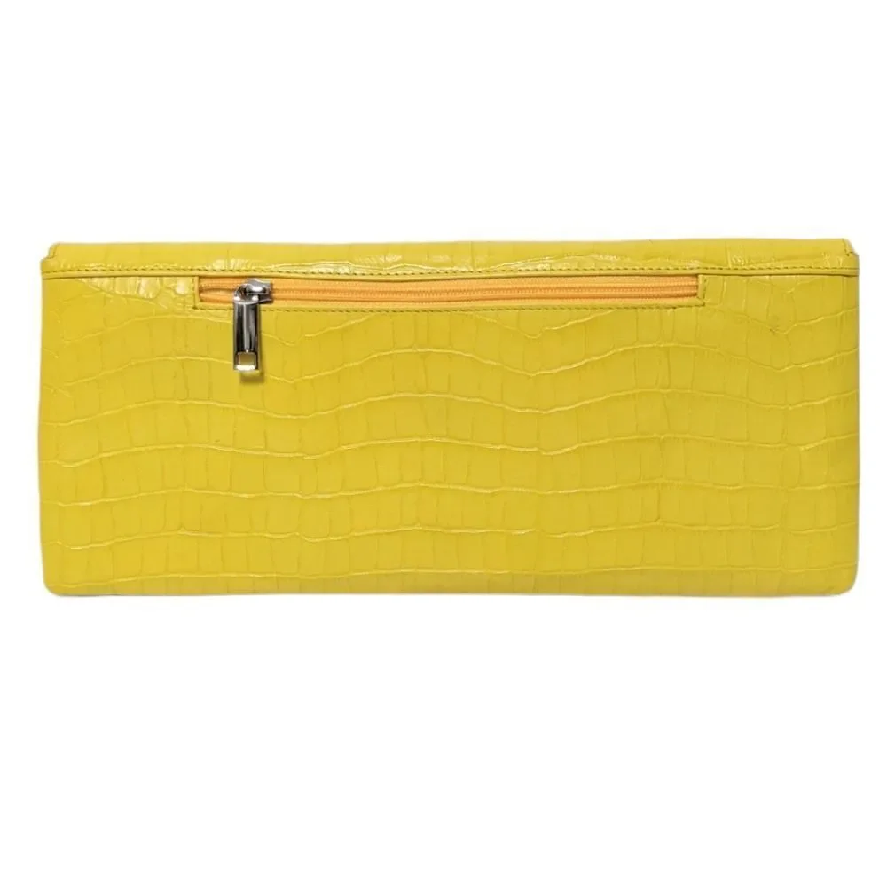 LODIS Yellow Leather Croc Print Wallet Clutch